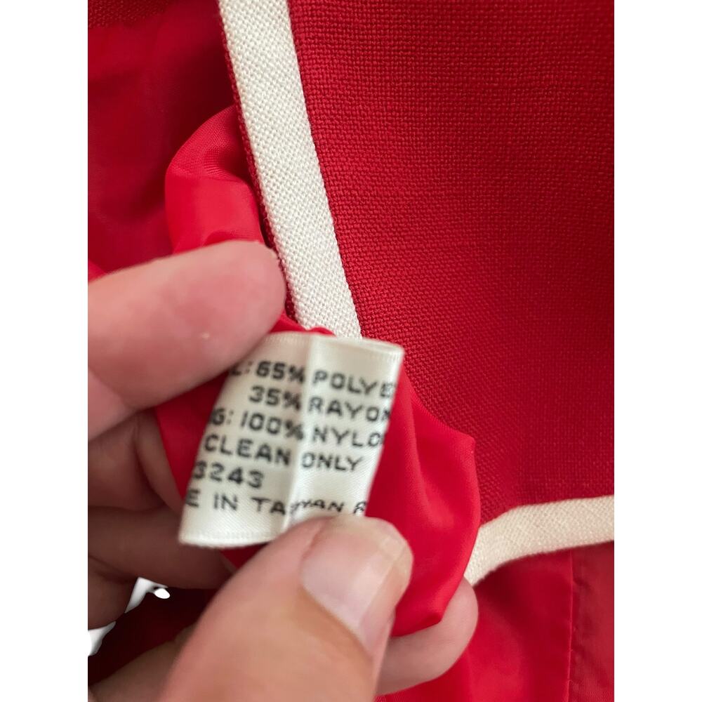 Vintage David Benjamin Red Cropped Blazer Jacket White Trim Size 15/16 - Picture 5 of 7